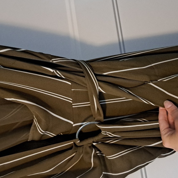 Ann Taylor Khaki Green Stripped Wrap Dress - Picture 5 of 9